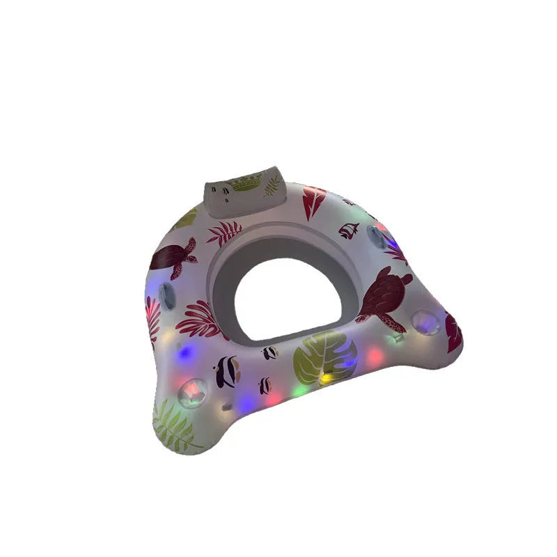 White U-shaped inflatable float with LED lights for pool lounging