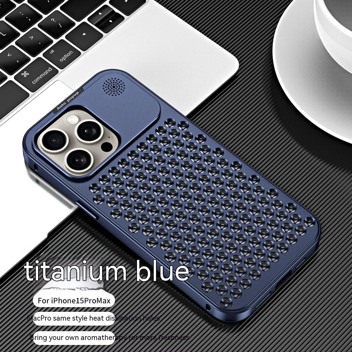 Aluminium alloy spring fastener king aromatherapy phone case for iPhone, frosted finish, magnetic anti-fall, black colour
