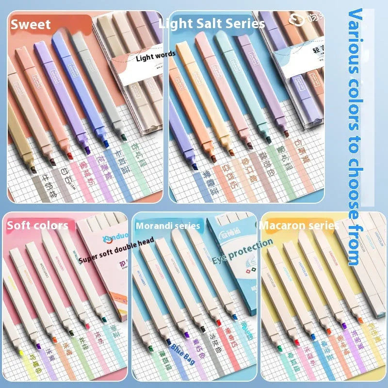 Double-headed fluorescent marking pen set in 6 or 12-piece pack with Mix, Salt and Sweet series options