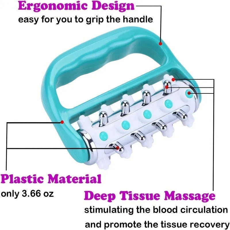 Mini plastic cellulite massager roller in blue with ergonomic grip for deep tissue massage