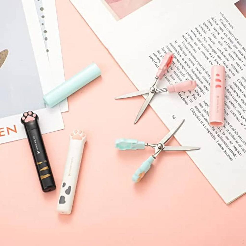 Cat paw mini folding safety scissors with stainless steel blades in four colour options