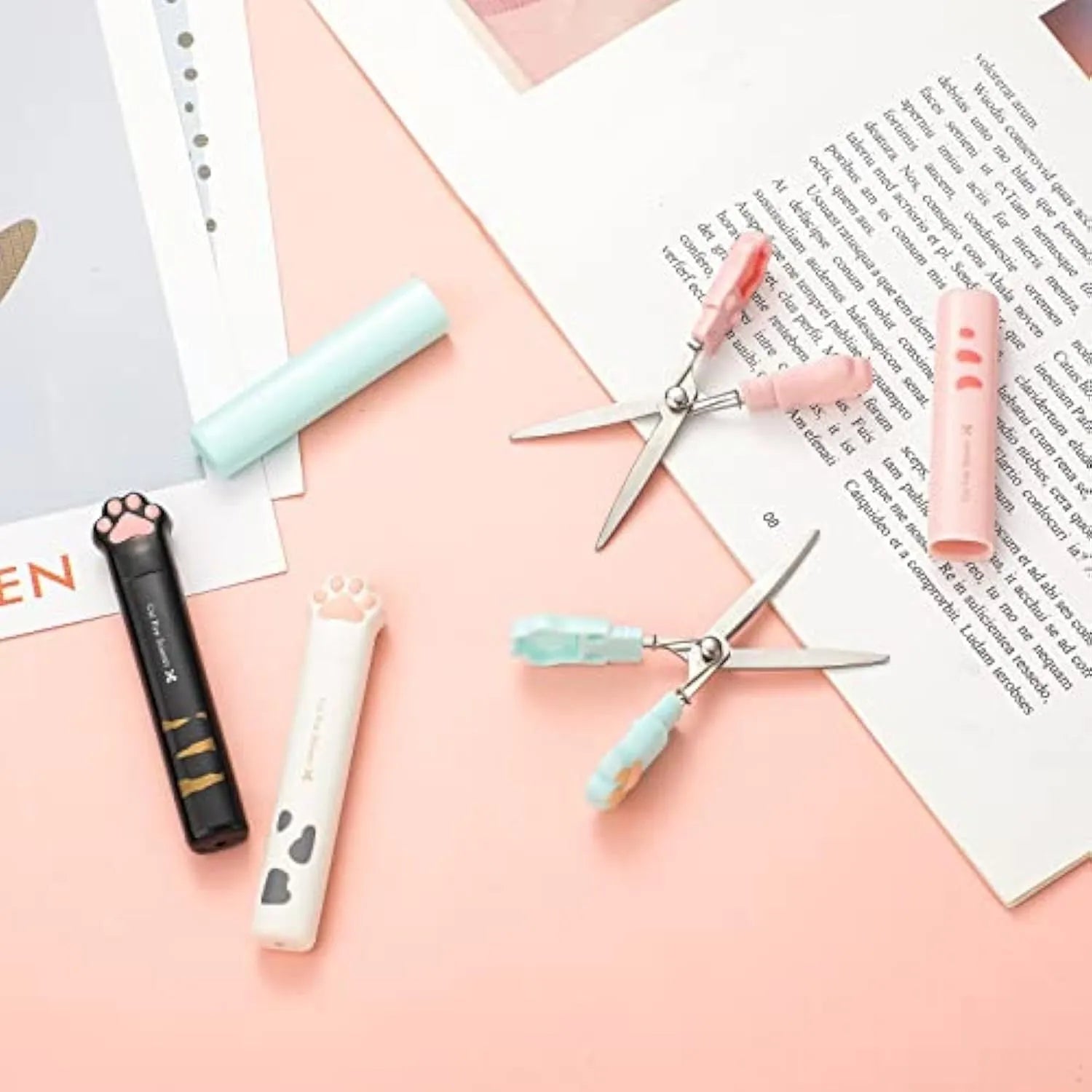 Cat paw mini folding safety scissors with stainless steel blades in four colour options