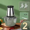 Stainless steel meat grinder with 2L capacity bowl and two knife sets
