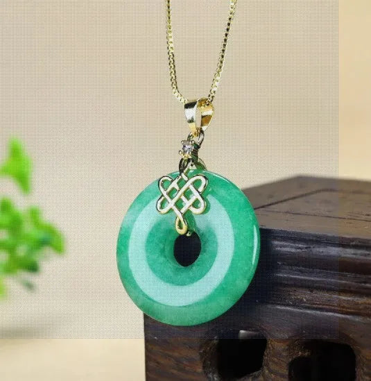 Dry green jade coin buckle pendant, 25mm, Chinese style, isolated on white background