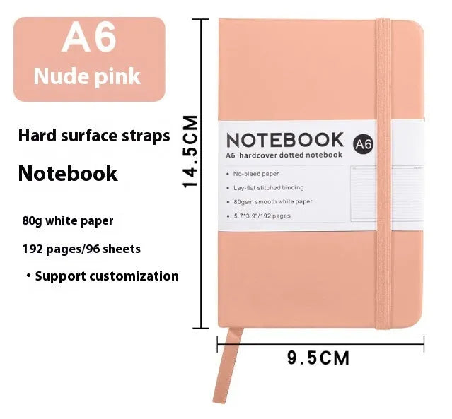 A5 PU leather strap notebook with horizontal lines available in marble and skin-feeling colours like black, blue, and gold