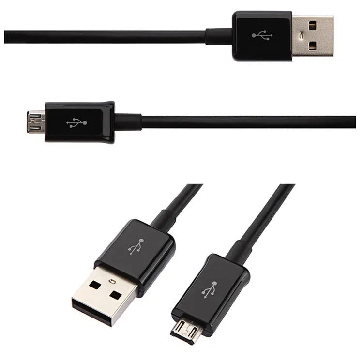 Black and white Android Micro USB data cable for phone and tablet charging, 1 metre long.