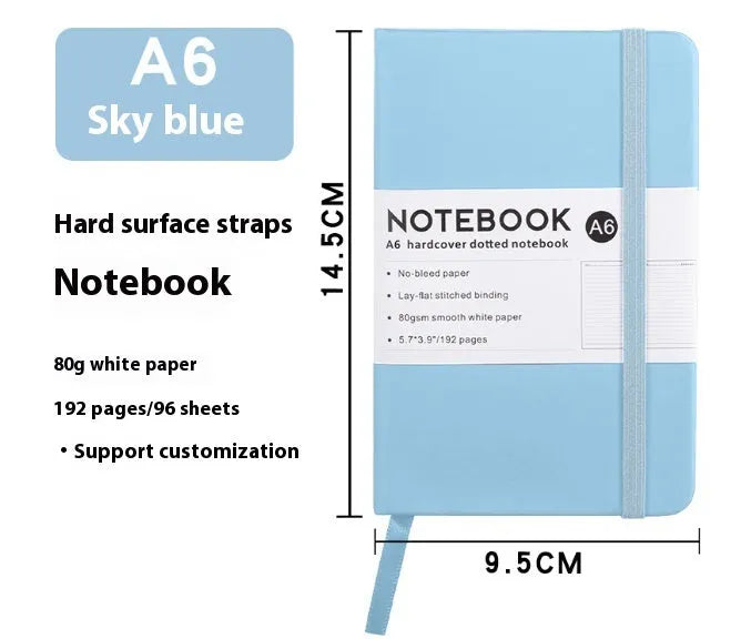 A5 PU leather strap notebook with horizontal lines available in marble and skin-feeling colours like black, blue, and gold