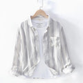Men's loose fit light grey long sleeve Hong Kong style shirt with fleece lining