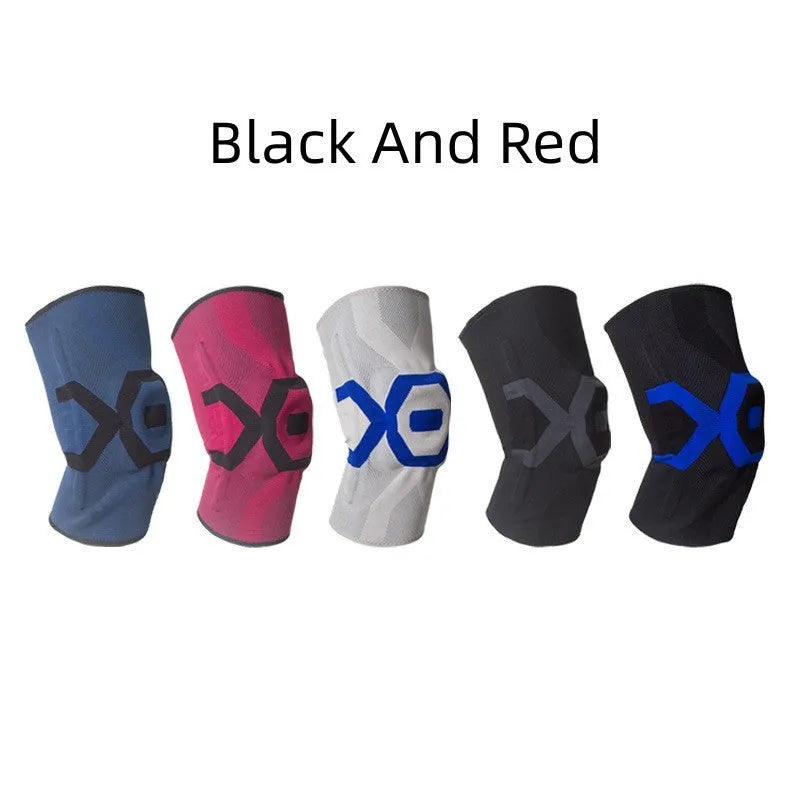 Silicone knee pad for men in a two-tone colour, shown flexed to demonstrate fit, for running, cycling, and fitness protection.