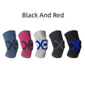 Silicone knee pad for men in a two-tone colour, shown flexed to demonstrate fit, for running, cycling, and fitness protection.
