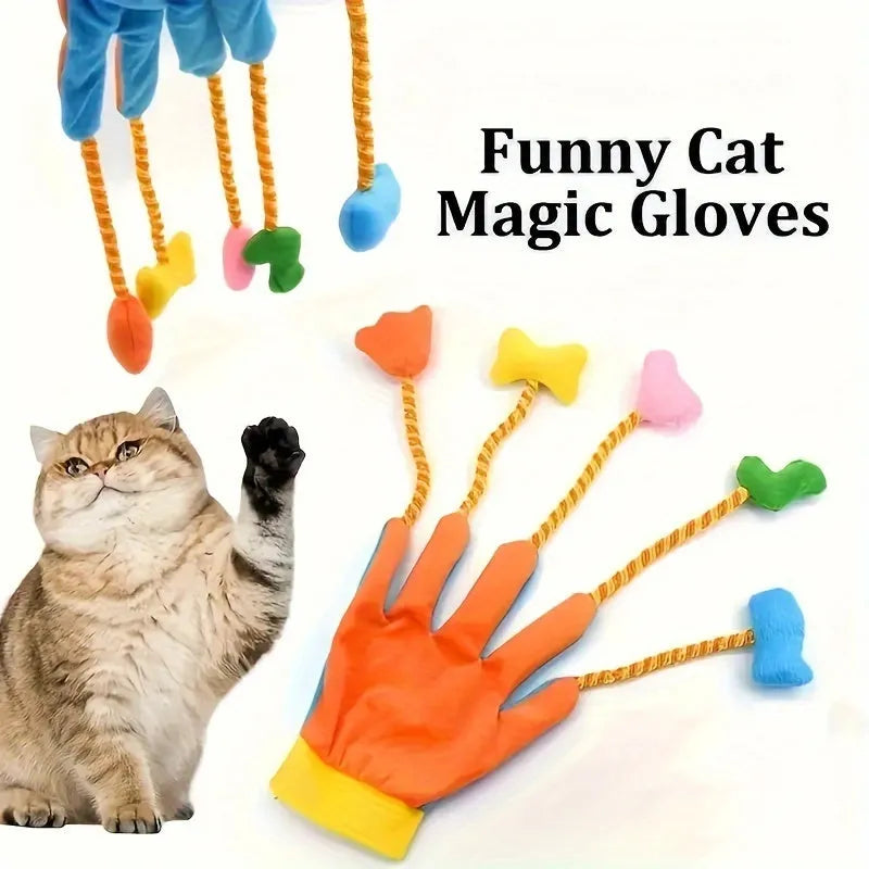 Yellow and blue plush magic glove cat toy with bell, 40cm long pet play trailer