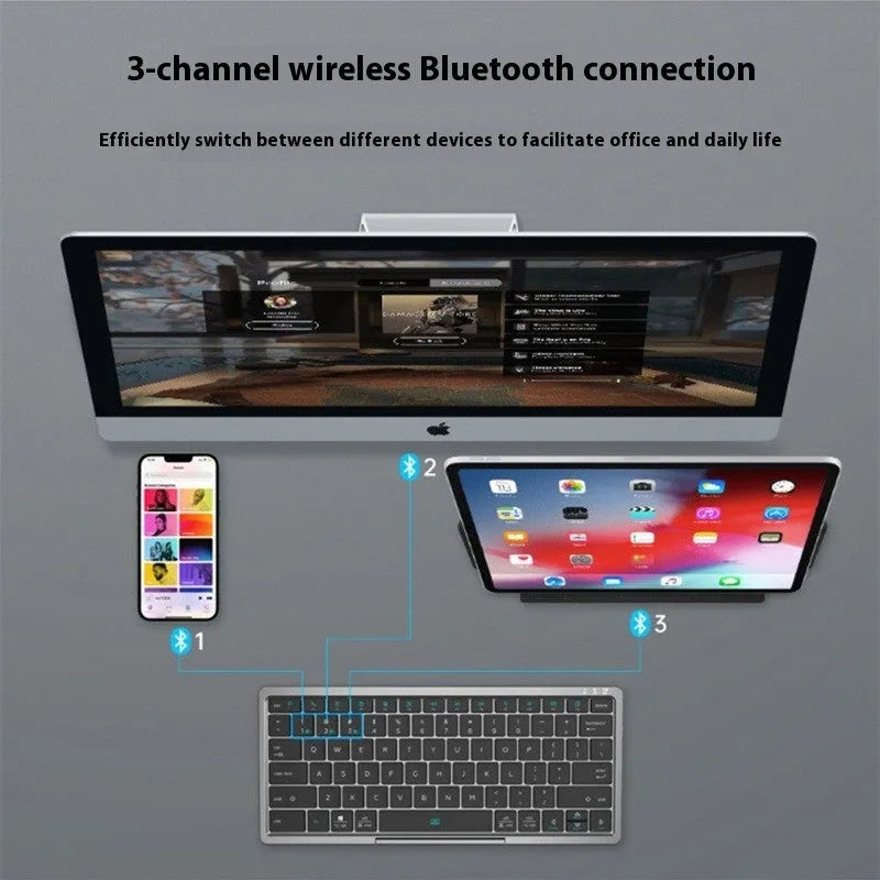 Wireless Bluetooth keyboard with touch pad in leather sheath stand for iPad and mobile phones