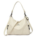 Women's soft PU leather messenger bag in beige with horizontal square shape and lined interior