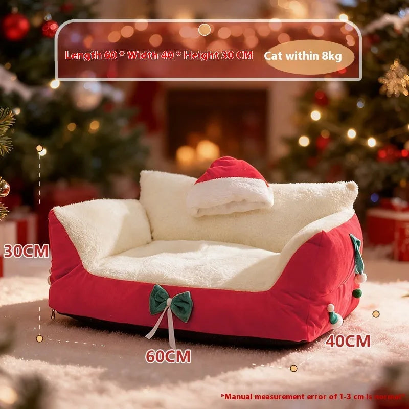 Flannel cat nest in green for cats, washable and removable pet bed