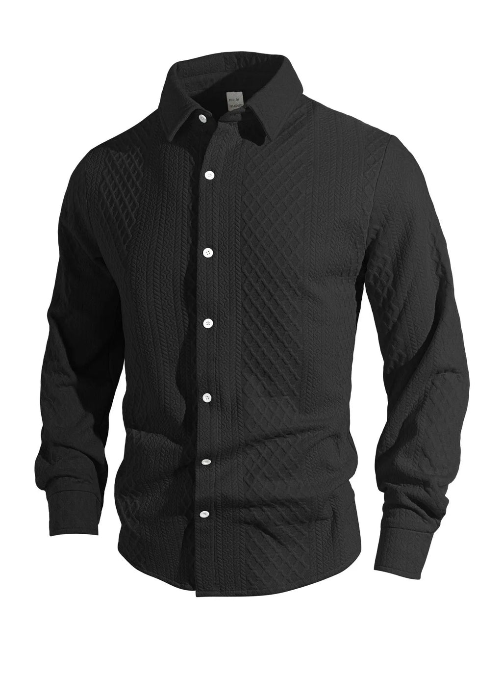 Knitted floral single-breasted men's casual shirt with 3D patch pocket in slim fit, polyester fabric, long sleeves