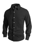 Knitted floral single-breasted men's casual shirt with 3D patch pocket in slim fit, polyester fabric, long sleeves