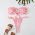 Women's floral printed ring bikini two-piece swimsuit set with sleeveless tube top and briefs.