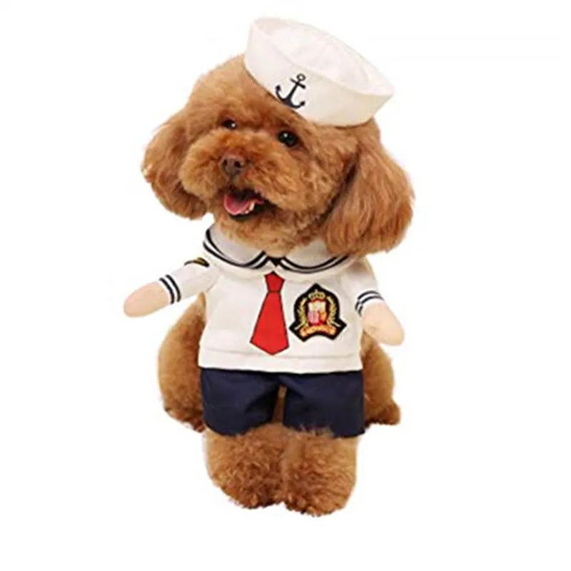 Sailor-style polyester pet costume for cats and dogs, fashion minimalist design, available in sizes S to XL