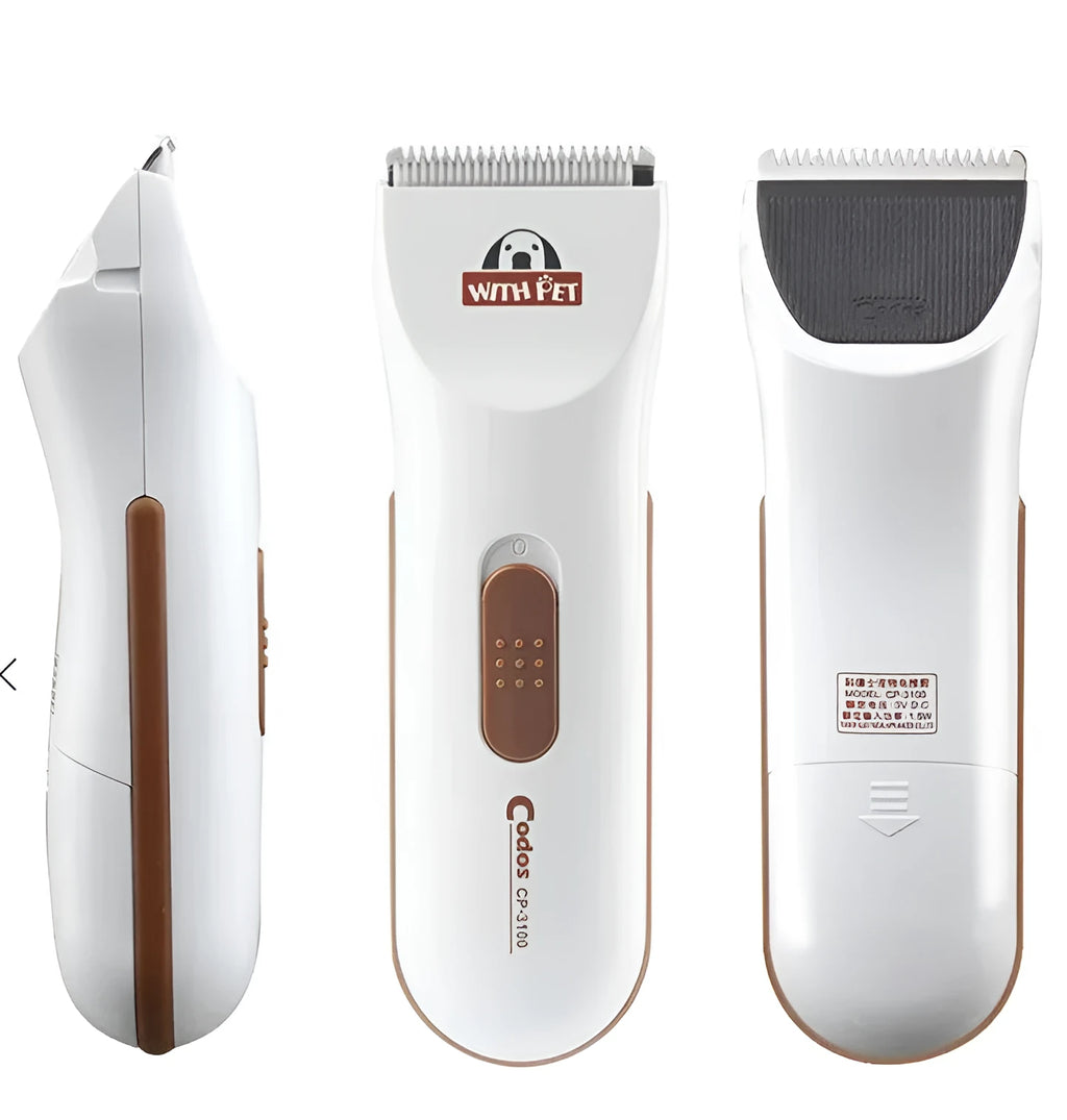 White pet hair clipper with ceramic blade for grooming dogs and cats