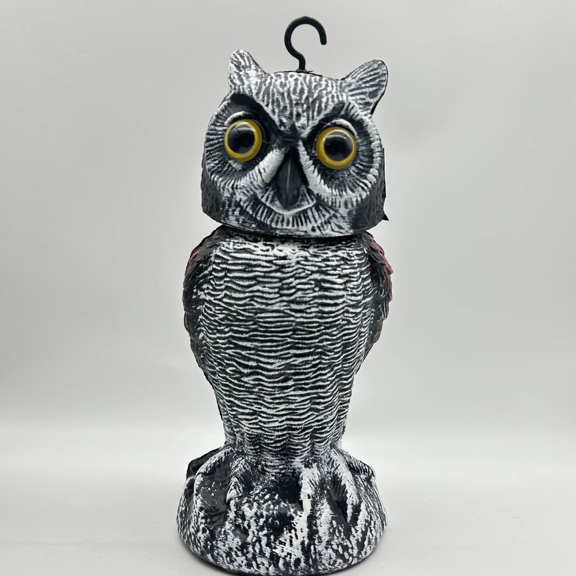 Artificial owl bird scarer ornament with movable head for outdoor garden pest control