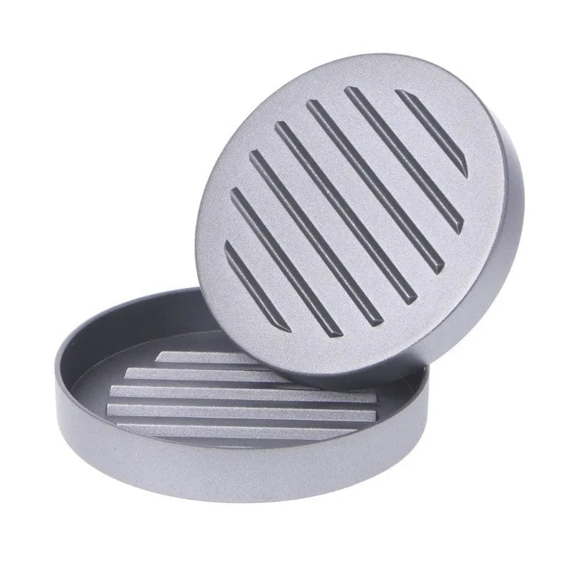 Aluminium die cast single burger press with handled press plate and base, 12x12x9 cm