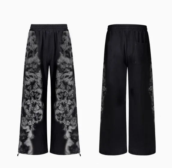 Women's loose fit printed trousers with collage stitching details in polyester fabric
