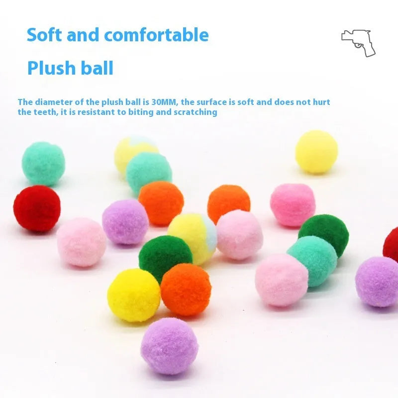 30cm pet toy firing gun with soft plush balls for interactive dog and cat play