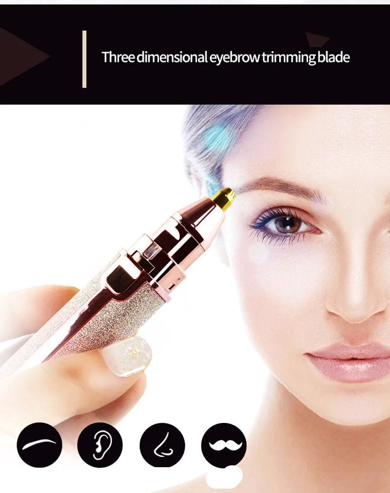 Lipstick-shaped ladies electric eyebrow trimmer with gold plated head in rainbow colour