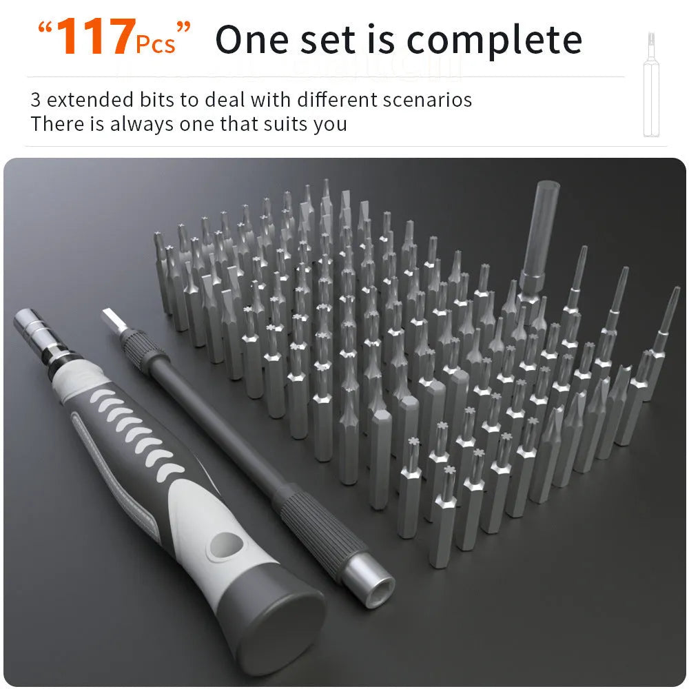 130 In 1 Precision Screwdriver Tool Set in orange case with CRV steel bits and compact design