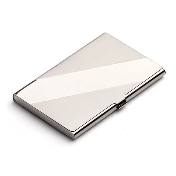 304 stainless steel business card case with laser sculpted geometric pattern and bevel edges