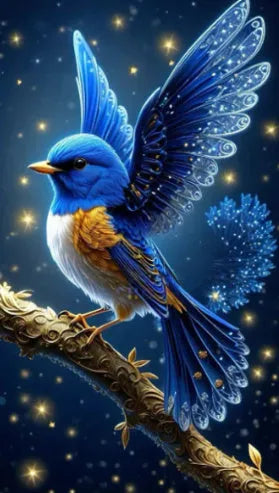 Handmade blue bird diamond painting on 60x100cm acrylic canvas with rhinestone decoration