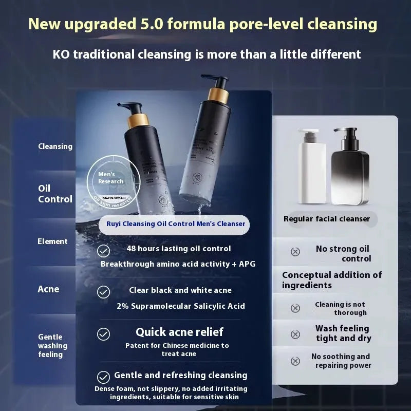 Men's oil control blackhead removing acne facial cleanser 150ml in standard packaging