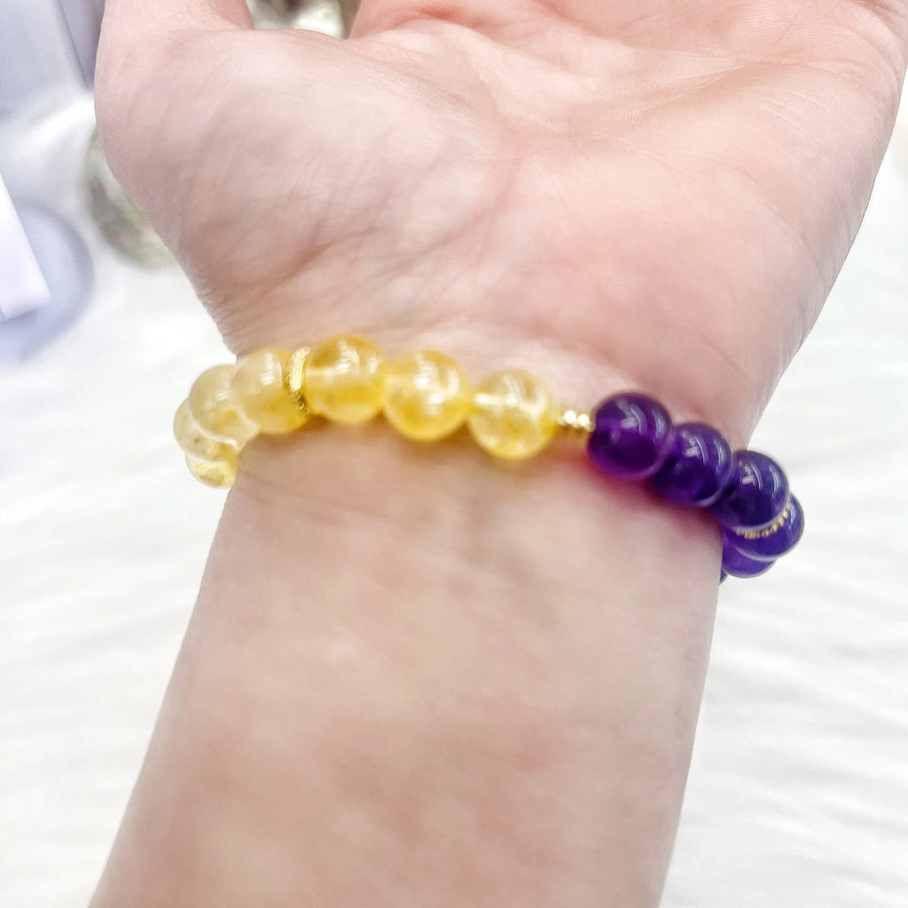 Handmade yellow and purple amethyst crystal bracelet for women