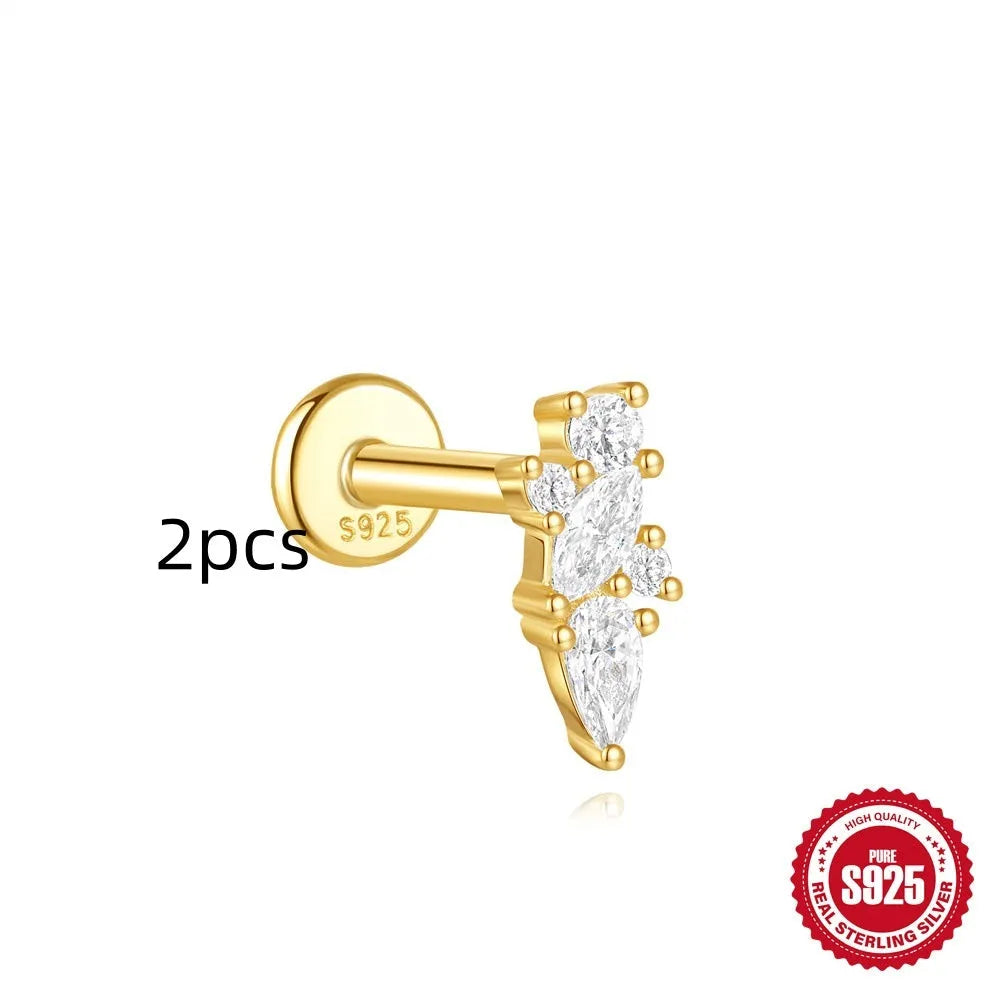S925 sterling silver geometric kite-shaped earrings with rhinestones and a chain tassel in a gold colour.