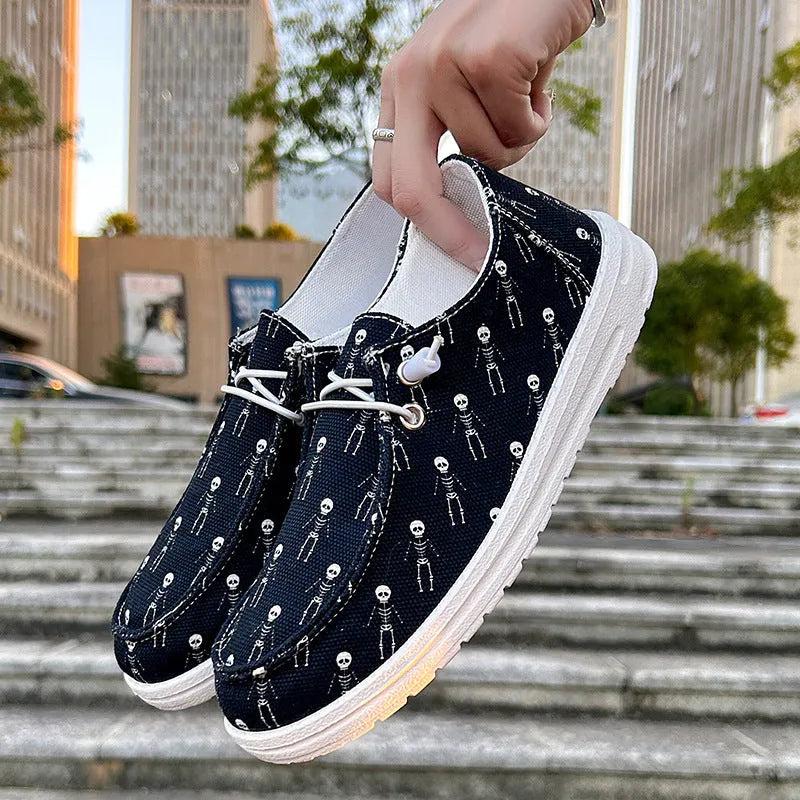 Women's black canvas low top soft sole shoes oversleeves for Halloween