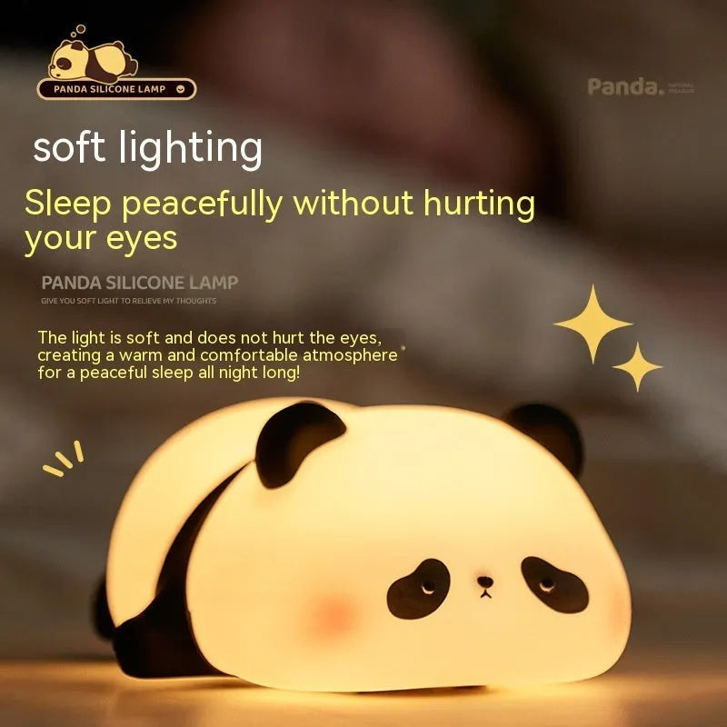 Cartoon panda silicone night light for children with warm white LED glow