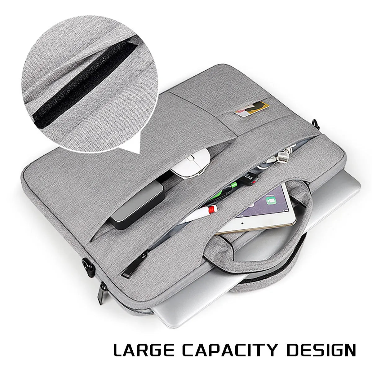 Water-repellent laptop bag with shoulder strap, available in multiple sizes and colours