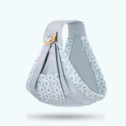 Baby wrap carrier sling in blue-green cotton mesh fabric, adjustable for newborn to 36 months, 50kg capacity