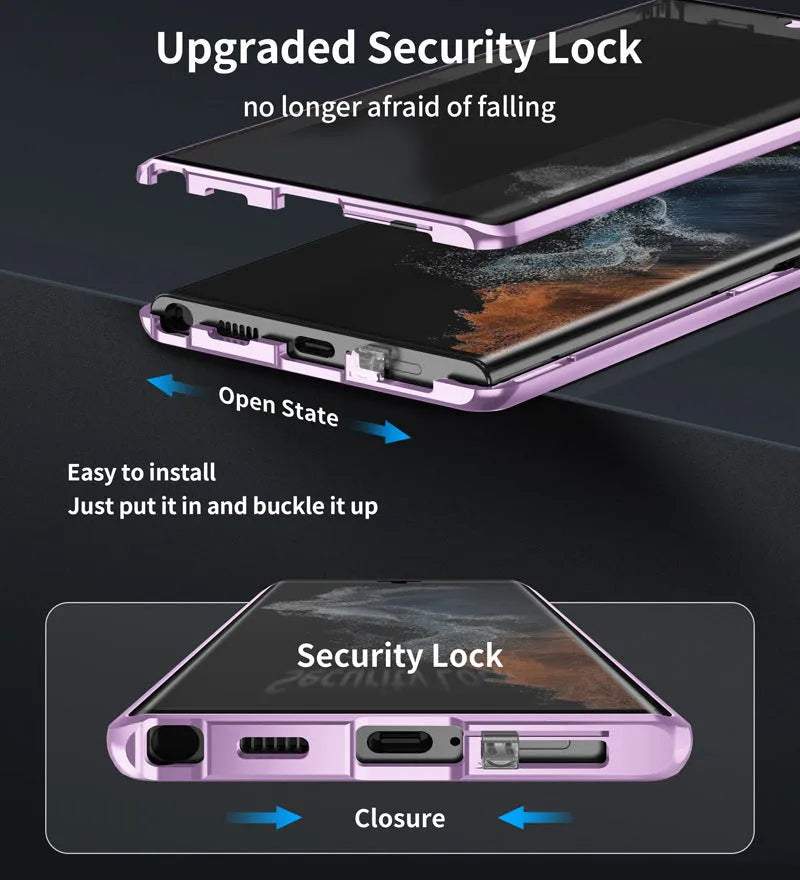 Metal magnetic phone case with privacy mirror for Samsung S24 Ultra in multiple colour options