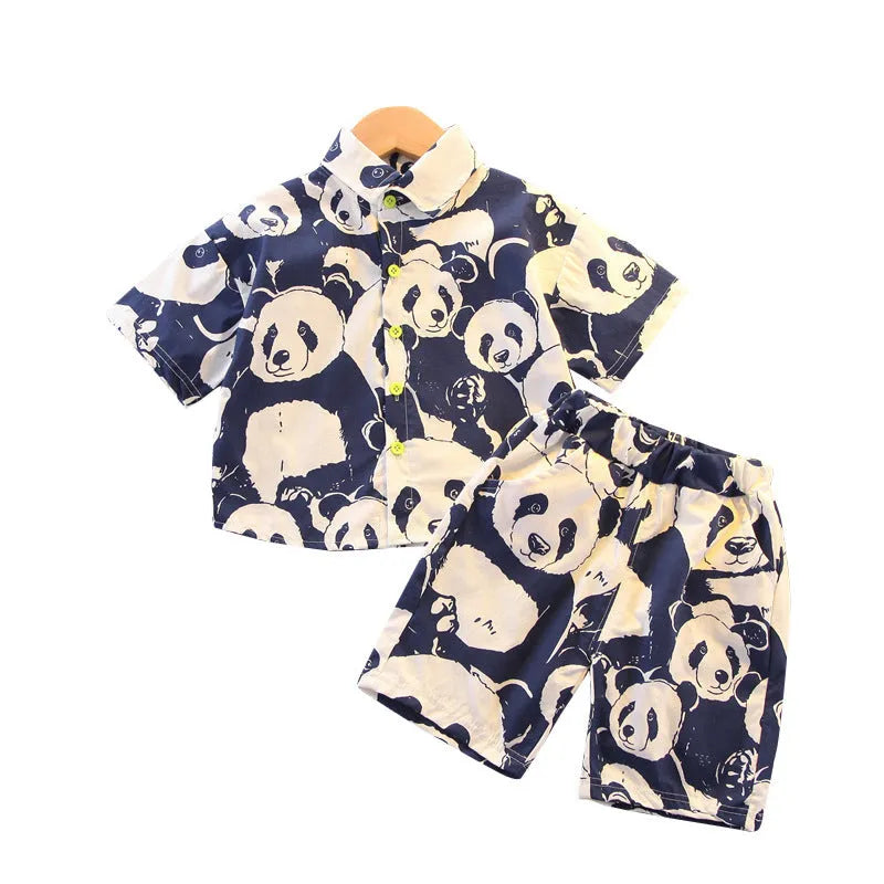 Boys summer cotton suit Korean style top and shorts in black and dark blue for ages 3-8