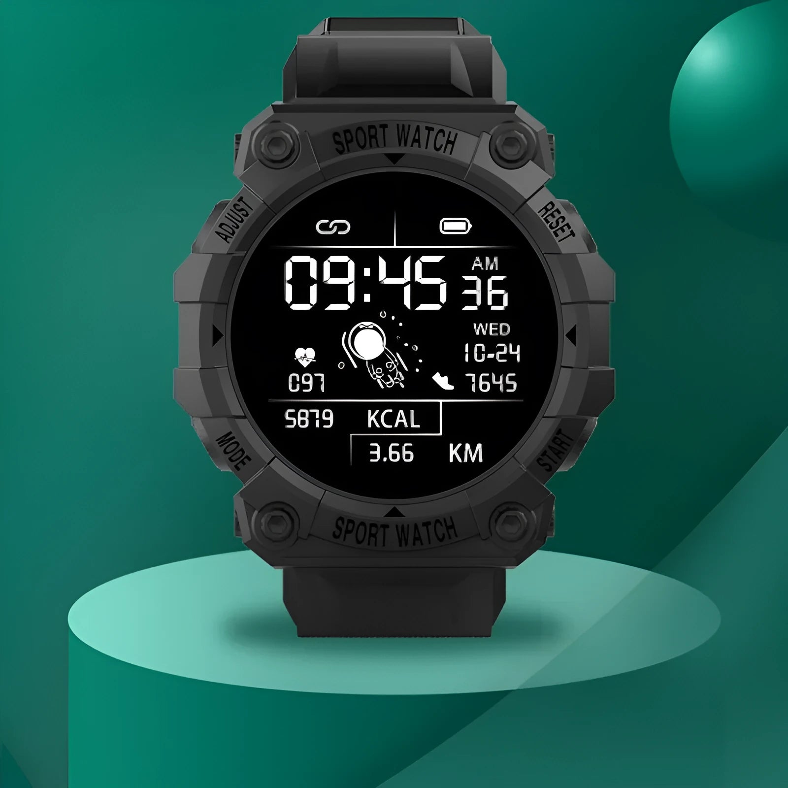 Spaceman Round FD68S smart bracelet with large colour TFT screen on wrist, smart reminder display