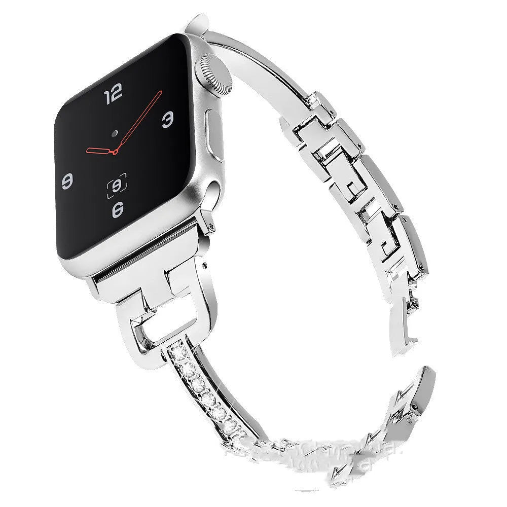 D-shaped diamond pattern metal strap for Apple Watch in multiple colours