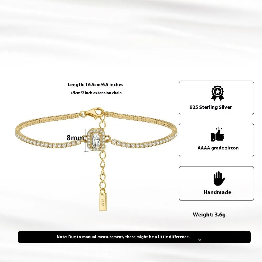 S925 sterling silver tennis bracelet with eight hearts eight arrows white zirconium stones, gold tone, chain style, 16.5cm length