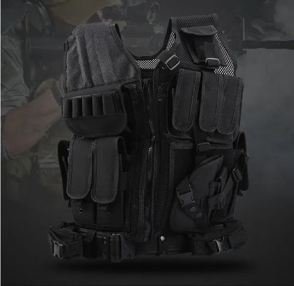 Men's nylon camouflage tactical vest with adjustable shoulder and waist buckles, one size 50x60cm