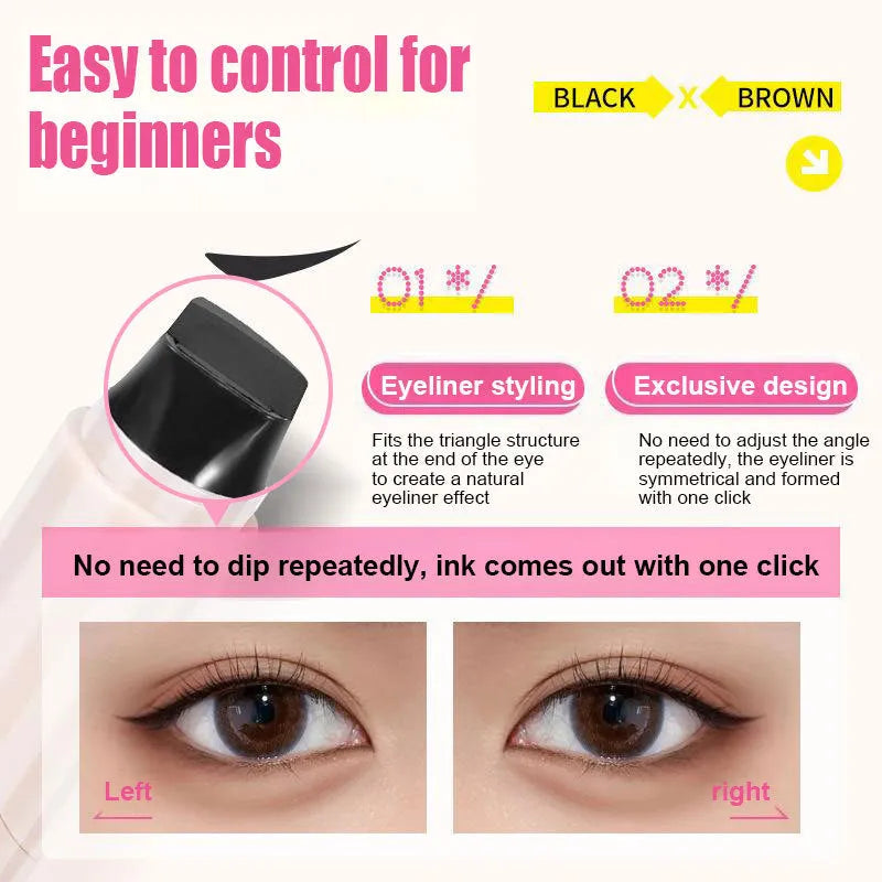 All-in-one makeup eyeliner stamp pen in brown and black with dual-tip design for precise liquid eyeliner application