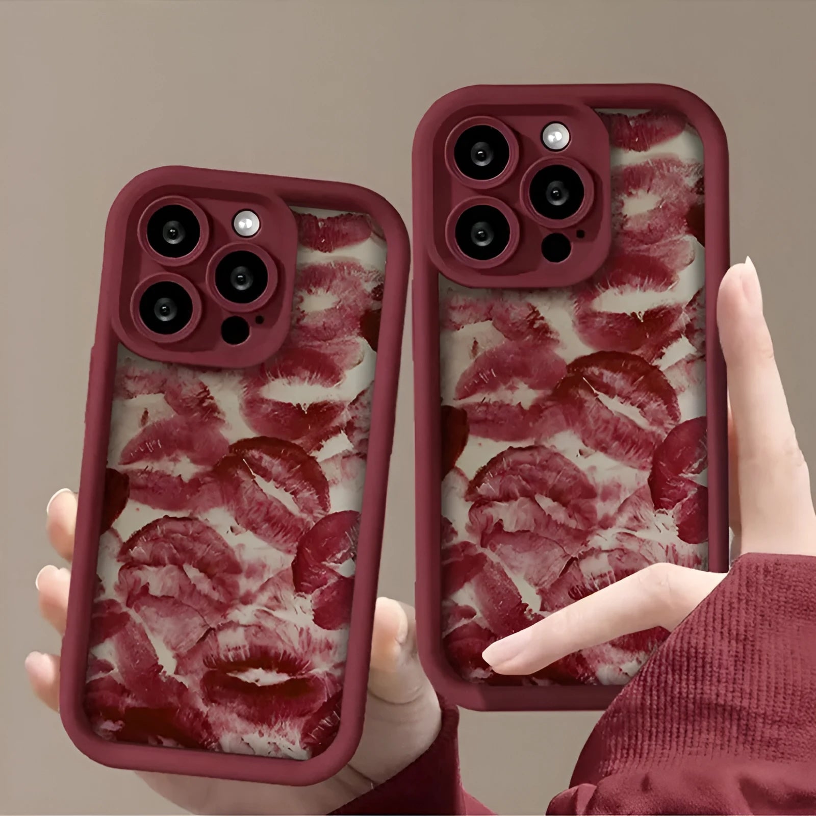 Wine red lip print TPU protective case for Apple iPhone, frosted finish, shockproof design