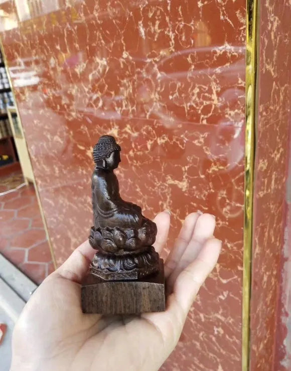 Pure natural black wood carving of Sakyamuni Buddha, 30cm height, for home or office ornament