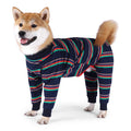 Grey fully enclosed high elastic four-legged cotton dog pajamas on a small dog