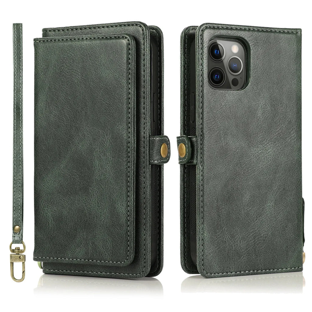 Flip card wallet phone case with magnetic suction for iPhone 13 14 15 16 series in 258 Black