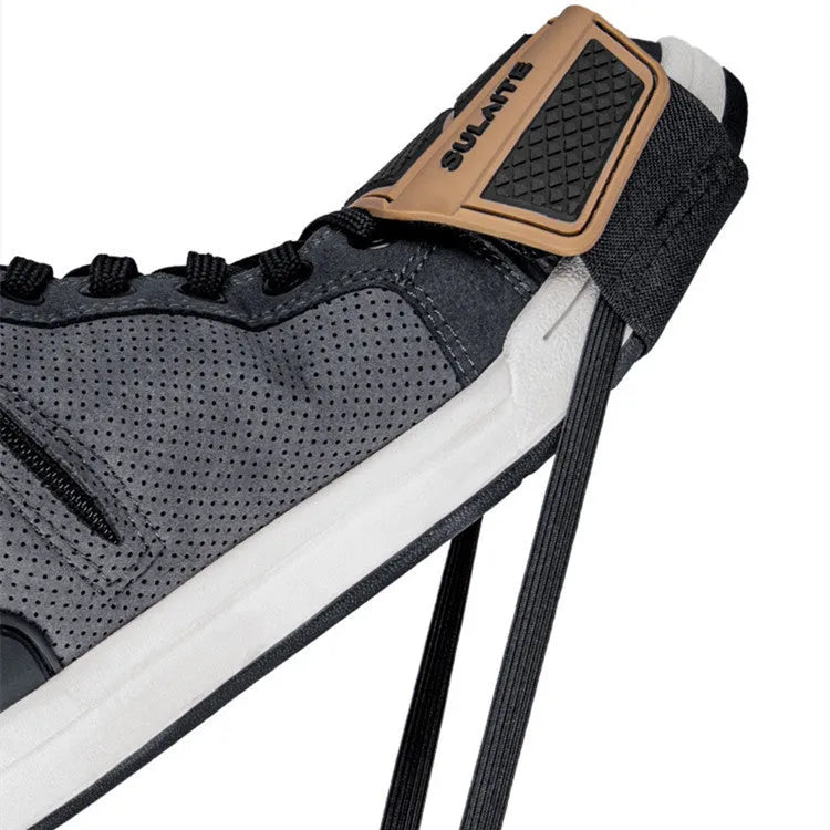 Non-slip widened rubber motorcycle gear cover in grey for adult shoes with hanging sleeve attachment